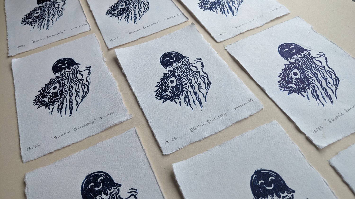 Ocean mini linoprints